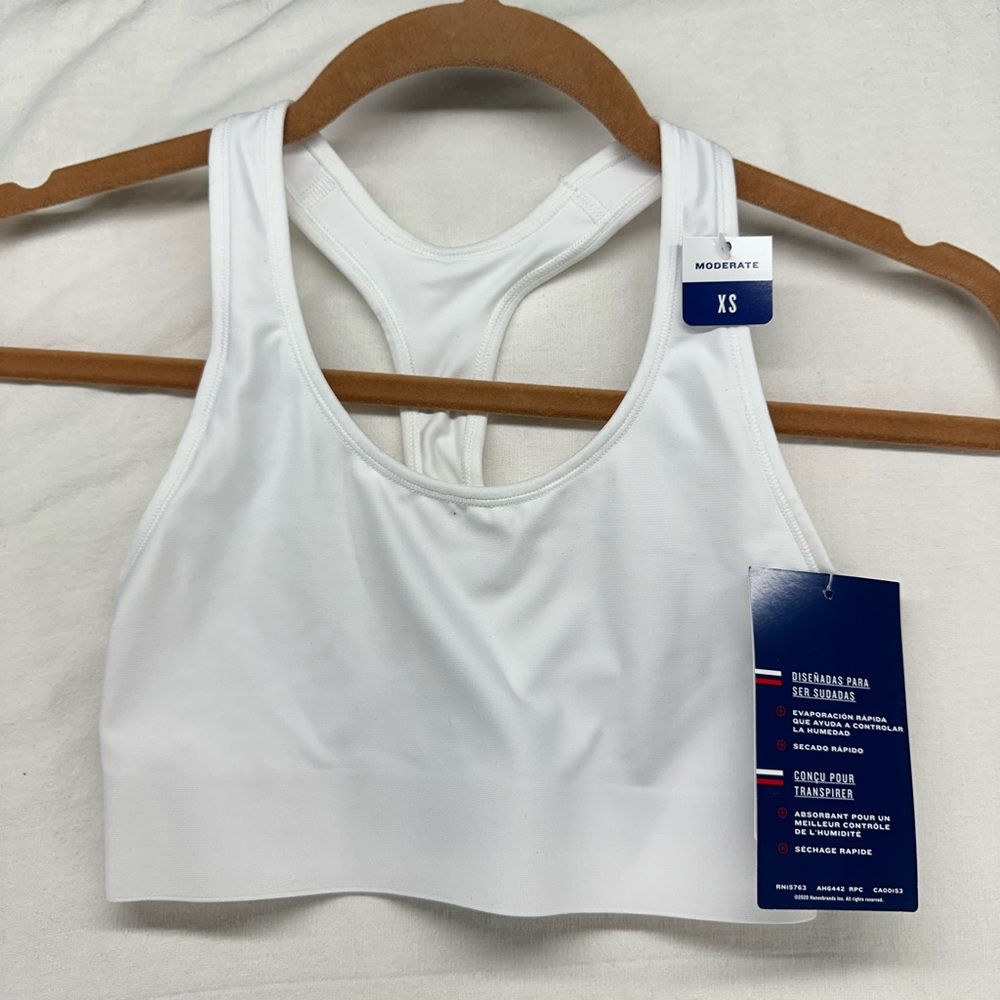 Champion Wireless Unlined Moderate Impact Sports Bra Women's XS White Racerback